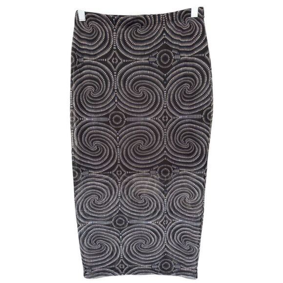 Forever 21 Women's Geometric Pull-On Midi Pencil Skirt Black Size Medium - Picture 1 of 7
